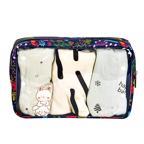 Remobia Hicol TSA Approved 5-Piece Diaper Bag Organizer Pouch Set Clear Waterproof TPU Kids Toiletry Storage Set Travel Packing Clutch Cube Bags for Baby Nursing(Flower) - color: Flower
