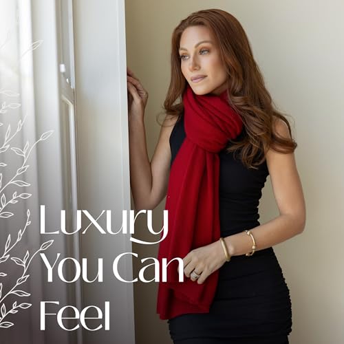 Velanio Cashmere 100% Cashmere Knitted Wrap Pashmina Shawl Extra Large Scarf Stole for Women Travel - color: Cranberry