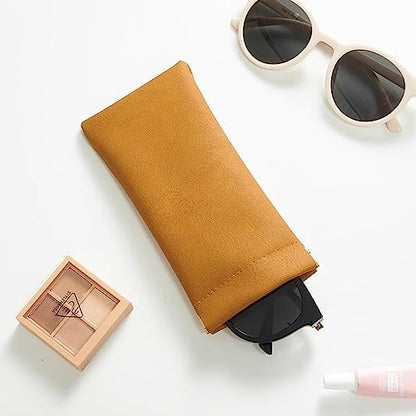 3 Pack Leather Eyeglasses Cases PU Soft Sunglasses Pouch Squeeze Top Portable Glasses Cases for Men Women - color: Yellow Yellow Yellow