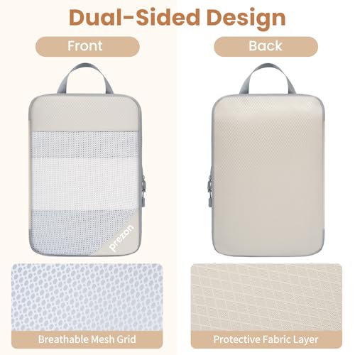 Compression Packing Cubes for Travel, Lightweight Vacation Travel Essentials, Travel Accessories for Suitcase Organizer Bags Set, Durable Luggage Organizer - color: Beige, size: 6 set-Half Mesh