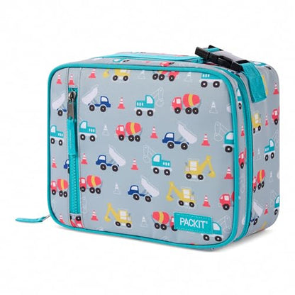 PackIt Freezable Classic Lunch Box, Construction Trucks, Built with EcoFreeze Technology, Collapsible, Reusable, Zip Closure With Zip Front Pocket and Buckle Handle, Designed for Fresh Lunch On the Go - color: Construction Trucks