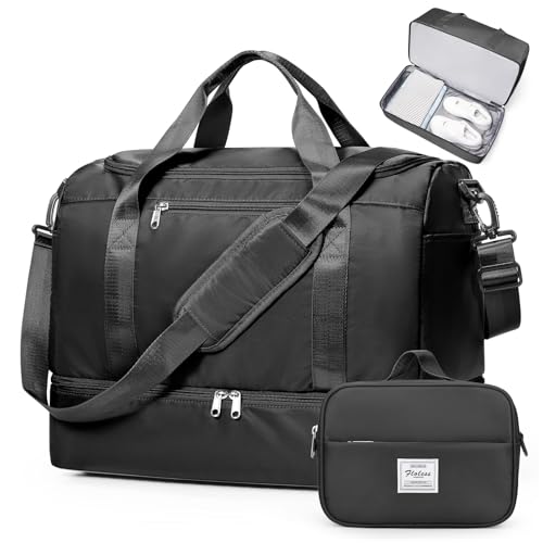Travel Duffel Bag for Women, Carry-on Overnight Weekender Bags with Wet Pocket & Toiletry Bag, For Spirit Airlines 18x14x8 Personal Item Bag,Small,Black - color: Black with Toiletry Bag, size: Small