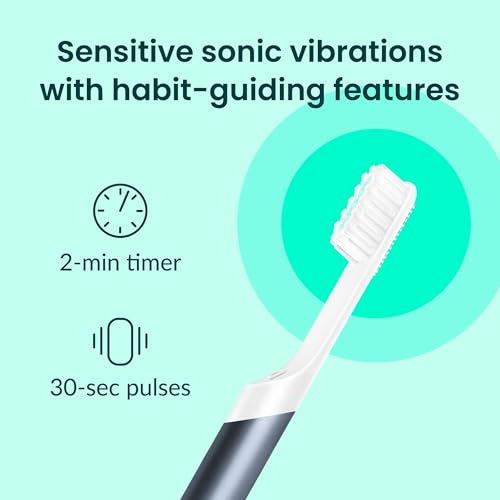 Quip Metal Sonic Electric Toothbrush for Adults - Time Travel & Soft Bristles with Travel Case & Replacement Brush Head - 3 Month Battery Life, Twilight Faded Blue - color: Twilight Faded Blue