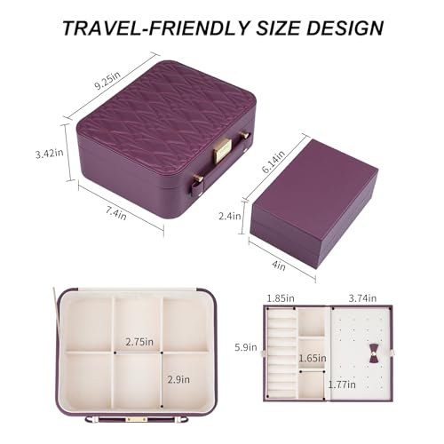 Travel Jewelry Case Large Jewelry Box Jewelry Travel Organizer Jewelry Case with Handle Removable Tray Best Gift for Women Girls (Wine) - color: Burgundy-2