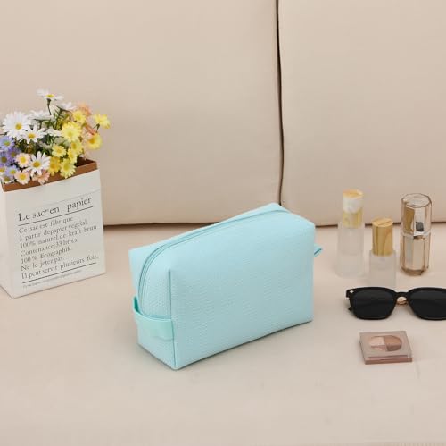 DYSHAYEN Waffle Makeup Pouch Bag, Small Travel Cosmetic Bag, Gifts for Women Bridesmaid,Wedding,Christmas (Mint) - color: Mint