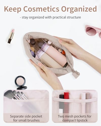 Narwey Travel Makeup Bag for Women Girl, Puffer Makeup Up Organizer Bag Cosmetic Bag, Puffy Cute Makeup Pouch Purse, Travel Toiletry Bag (Khaki) - color: Khaki
