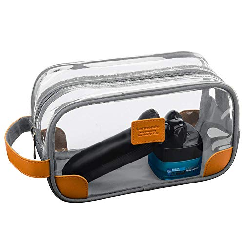 Lermende Toiletry Bag, Clear Shaving Dopp Kit for Men Travel Toiletry Bag with Hand Strap Unisex Bathroom Toiletries Organiser - color: Light Grey