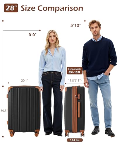 Coolife Luggage, Suitcase with Durable and Lightweight, Large Checked Luggage with ABS Hardshell Expandable, Dual Spinner Wheels, TSA Lock, and YKK Zipper(apricot black, L(28in)) - color: apricot black, size: L(28in)