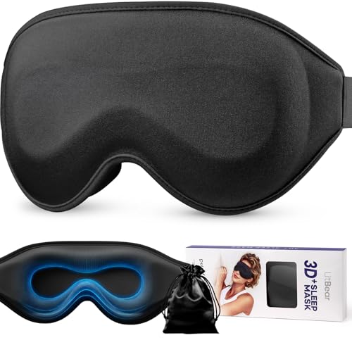 LitBear Long Lash Sleep Mask for Women Men Side Sleeper, 3D Contoured Light Blocking Sleeping Mask, Soft Comfortable Eye Mask Sleep with Adjustable Strap, Pouch for Travel, Black - color: Black