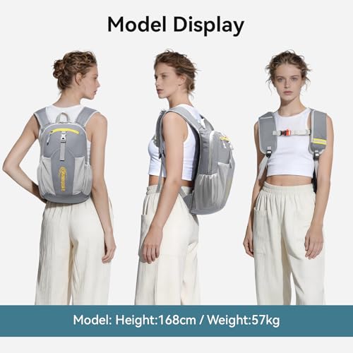 16L Small Hiking Backpack, CROSSGEAR Lightweight Waterproof Foldable Backpack, Travel Camping Outdoor Daypack for Women Men, Gray
