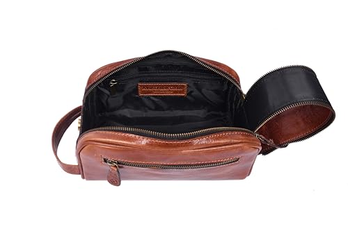 Leather Toiletry Bag for Men | Grooming Travel Kit | With Waterproof Lining | By Aaron Leather Goods - color: Jade Brown