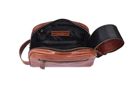 Leather Toiletry Bag for Men | Grooming Travel Kit | With Waterproof Lining | By Aaron Leather Goods - color: Jade Brown