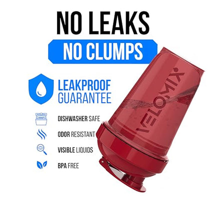 VELOMIX -2 Pack- 20 oz Protein Shaker Bottles for Protein Mixes - 2x Wire Whisk | Leak Proof Shaker Cups for Protein Shakes and Pre Workout | Protein Shaker Bottle Pack (A3) Black/Red - color: A3) Black / Red