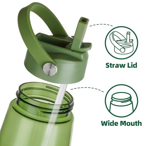 OLDLEY 32 oz Water Bottle with Straw, Leakproof Sports Water Bottle with Carry Strap, BPA-Free Large Water Bottles for Home,Travel, School, Outdoors, Gym, Tritan, Olive Green - color: Olive Green