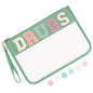 Iqimott Chenille Letter Clear Bag Drugs Pouch, Monogram PVC & PU Makeup Cosmetic Bag Zipper Toiletry Pouch, Waterproof Portable Purse Travel Beach Snack Wristlet Bags for Women Girls(Drugs,Green) - color: Drugs-NewGreen