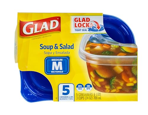 Glad GladWare Medium Rectangle Food Storage Containers with Lids, BPA Free Plastic for Soups Salads and Meal Prep, Airtight Leak Resistant, Microwave Dishwasher Freezer Safe, 24 Oz, 5 Count - 6 Pack - size: 24 oz - 30 Ct, style: Rectangle