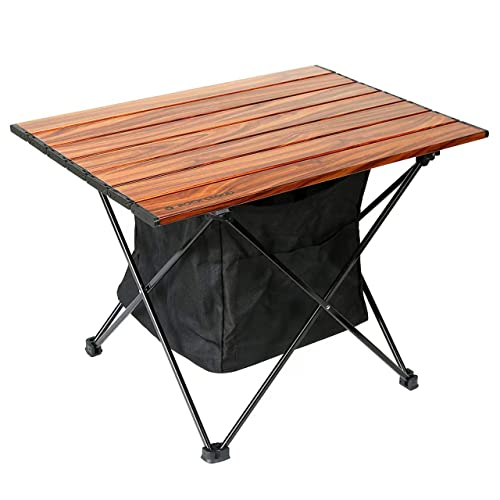 ROCK CLOUD Portable Camping Table Ultralight Aluminum Camp Table with Storage Bag Folding Beach Table for Camping Hiking Backpacking Outdoor Picnic, Size M - color: With Storage Bag Wood Grain, size: Medium