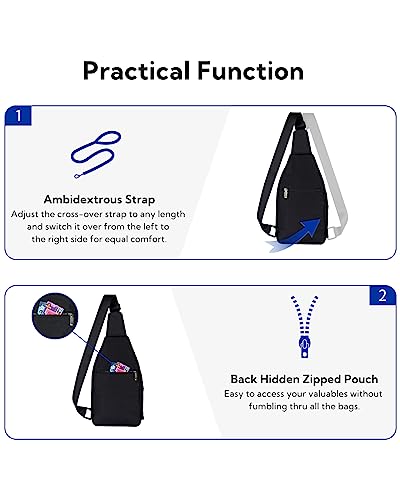 WATERFLY Medium Crossbody Sling Backpack Anti Theft Backpack for Traveling Chest Shoulder Bag - color: Black(medium)
