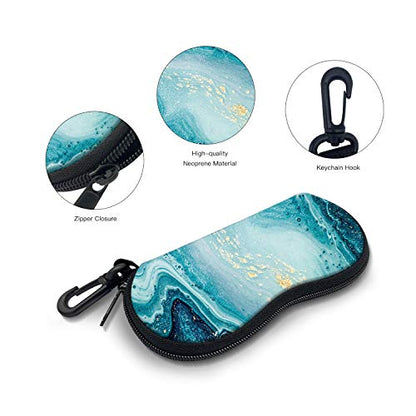 Sunglasses Soft Case with Carabiner Ultra Light Neoprene Zipper Glasses Case - color: Blue Marble