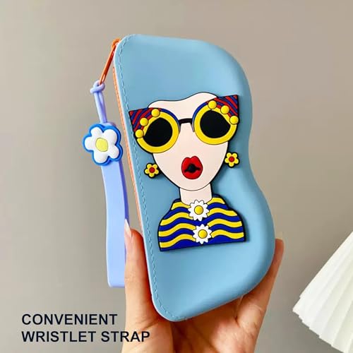 Longjet Soft Silicone Eyeglasses Pouch Case for Glasses and Sunglasses with Zipper Closure and Wristlet Strap - color: Baby Blue