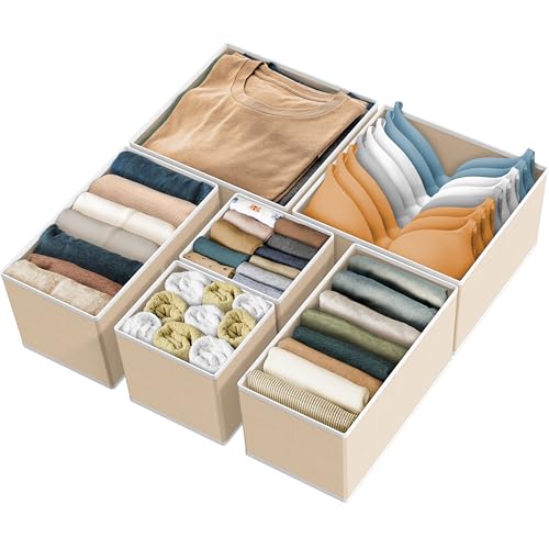 Simple Houseware Underwear Drawer Organizer for Lingerie/Undergarment/Bra/Panty/Sock/Onesie, Set of 6, Beige - color: Beige, size: Set of 6 - 2L / 2M / 2S