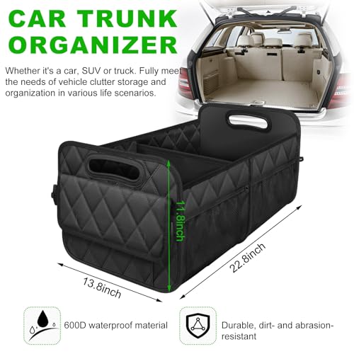 Car Trunk Organizer, Multi-Compartment Auto Trunk Storing Bag with Pockets, Collapsible Organizer and Storage for Sedans, SUVs, Trucks, Universal Interior Car Accessories (Black)