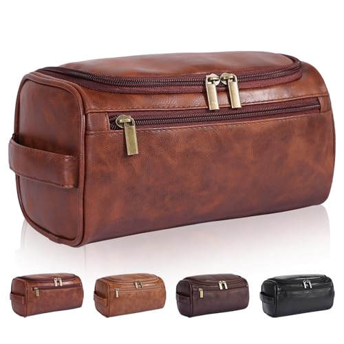Toiletry Bag for Men, Hanging Travel Shaving Dopp Kit for Men and Women, Water-resistant Toiletries Organizer Bags, PU Leather Cosmetic Bags for Makeup Accessories (Dark Brown) - color: Dark Brown
