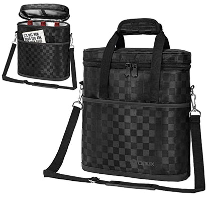 Opux 3 Bottle Wine Carrier Tote, Insulated Leakproof Cooler Bag for Picnic, BYOB Beach, Portable Wine Bottle Case - color: Black Square