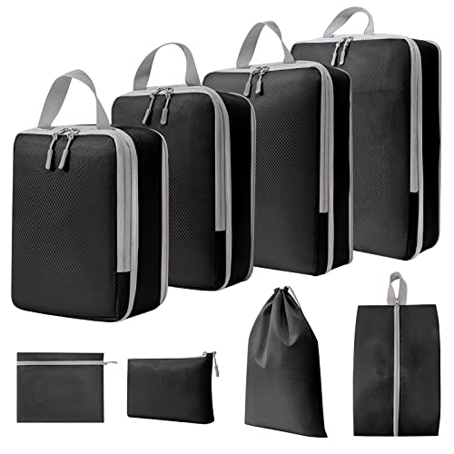 WOOMADA Compression Packing Cubes for Suitcases Travel Essentials 8 Set Expandable Travel Bags Organizer for Luggage(black) - color: B-black, size: 8 set