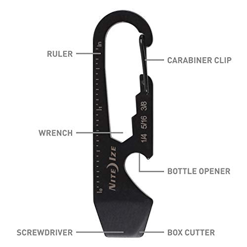 Nite Ize DoohicKey Keychain Multi Tool, Stainless-Steel 5-in-1 Multi Tool With Bottle Opener + Carabiner Clip, Black (Pack of 2) - size: 1 Count (Pack of 2)