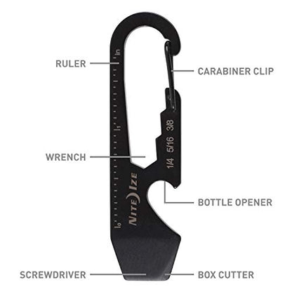 Nite Ize DoohicKey Keychain Multi Tool, Stainless-Steel 5-in-1 Multi Tool With Bottle Opener + Carabiner Clip, Black (Pack of 2) - size: 1 Count (Pack of 2)