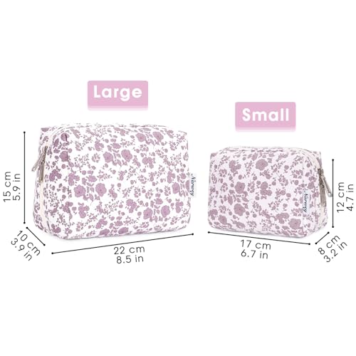 Narwey Small Cute Floral Makeup Bag for Purse Mini Cosmetic Bag Travel Makeup Pouch Zipper Pouch Cute Make up Bags with Compartments for Women Girls (Dusty Pink Flower, Small) - color: YA-Dusty Pink Flower, style: Small