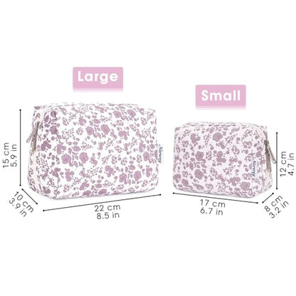 Narwey Small Cute Floral Makeup Bag for Purse Mini Cosmetic Bag Travel Makeup Pouch Zipper Pouch Cute Make up Bags with Compartments for Women Girls (Dusty Pink Flower, Small) - color: YA-Dusty Pink Flower, style: Small