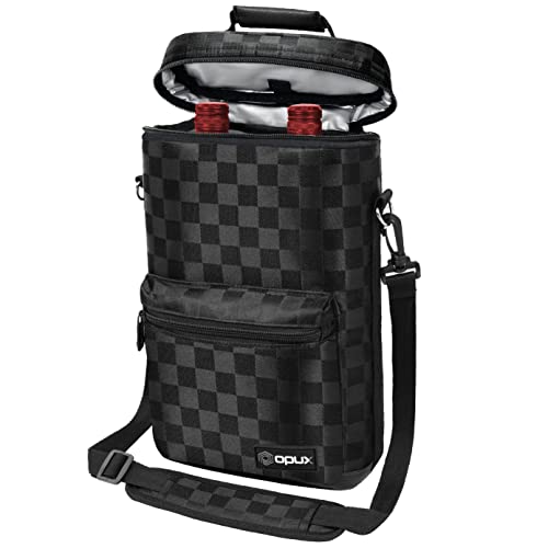 opux Wine Bag 2 Bottle Wine Tote Carrier, Insulated Wine Cooler Bag for Travel Picnic, Leakproof Portable Bottle Padded Case, Wine Gifts For Women Men Wine Lovers Christmas, Black - color: Black