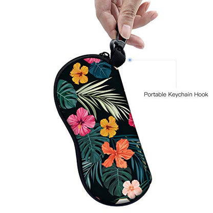 Sunglasses Soft Case with Carabiner Ultra Light Neoprene Zipper Glasses Case - color: Palm Leaf