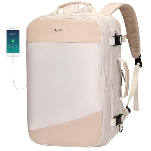 PIJUSHI Travel Backpack for Women Carry on Suitcase Backpack Flight Approved Personal Item Bag Fits 16 Inch Laptop(PE035 Beige) - color: Beige