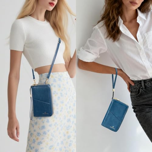 GOIACII Passport Wallet Travel Crossbody Bags for Women Wristlet Phone Purse Double Zip Vegan Leather Blue - color: A03 Blue