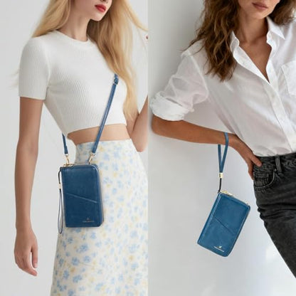 GOIACII Passport Wallet Travel Crossbody Bags for Women Wristlet Phone Purse Double Zip Vegan Leather Blue - color: A03 Blue