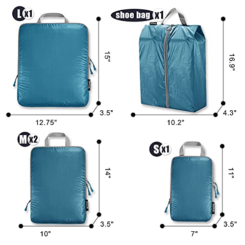 BAGAIL 5 Set Ultralight Compression Packing Cubes Travel Accessories Expandable Packing Organizers(Teal) - color: Teal