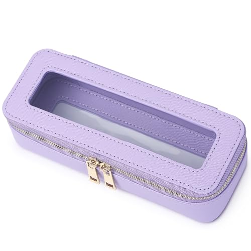 Pinkmik Makeup Brush Case, Purple, Slim | Clear Travel Cosmetic & Toiletry Bag, Small with Zipper, Purse Organizer, Car Essential Bag for Women - color: B/Purple, size: SLIM