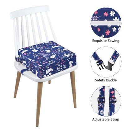 SMZCTYI Toddler Booster Seat for Dining Table, Stronger Support Non-Slip Bottom Double Safe Straps Booster Seat Dining Toddler, Portable Travel Increasing Cushion (Navy Blue Rabbit) - color: Navy Blue Rabbit