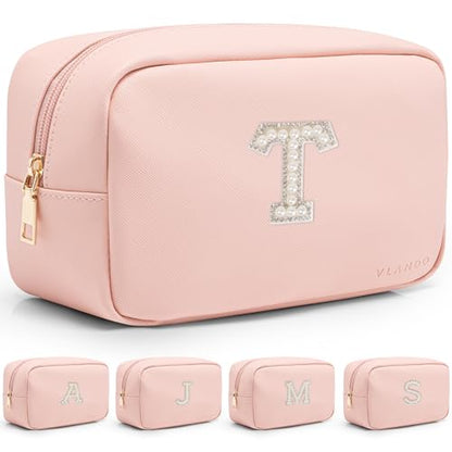 VLANDO Teacher Appreciation Gifts Personalized Birthday Gifts Makeup Kit Teen Girls Gifts Preppy Makeup Bag Small Cosmetic Bag Travel Graduation Gifts for Women T - color: 03-Pink-T