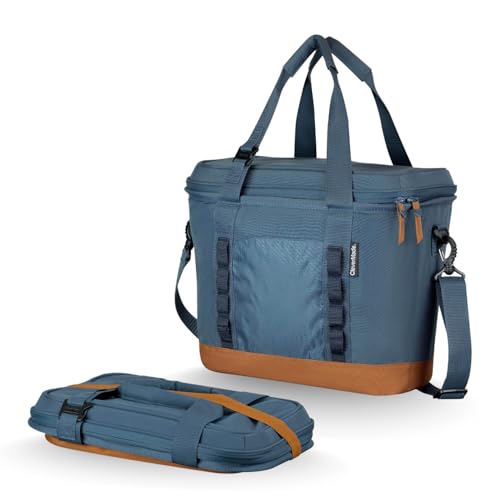 CleverMade Pacifica Collapsible Cooler Bag – Medium Portable Cooler Bag for Travel, Foldable Insulated Cooler for Beach, Picnic & Road Trips, Holds Up to 30 Cans, Leakproof Soft Carry Cooler - Ocean - color: Ocean Cognac, size: Medium