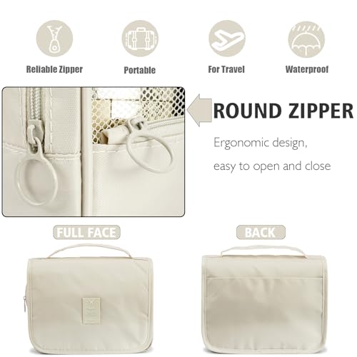 L&FY Hanging Travel Toiletry Bag Women's Cosmetic Organizer Makeup Case Pouch Men's Shaving Kits With Handle (Beige) - color: Beige, size: Compact Size