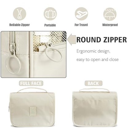 L&FY Hanging Travel Toiletry Bag Women's Cosmetic Organizer Makeup Case Pouch Men's Shaving Kits With Handle (Beige) - color: Beige, size: Compact Size