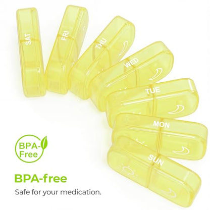 AUVON XL Weekly Pill Organizer 2 Times a Day, Pill Box 7 Day with One-Side Large Openings for Easy to Use, Black Privacy Protection AM PM Pill Case for Medication, Vitamins, Fish Oils, Supplements - color: Light Yellow