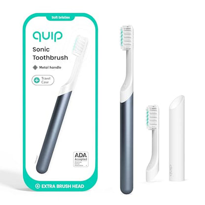 Quip Metal Sonic Electric Toothbrush for Adults - Time Travel & Soft Bristles with Travel Case & Replacement Brush Head - 3 Month Battery Life, Twilight Faded Blue - color: Twilight Faded Blue