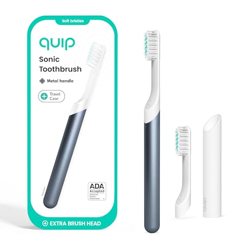 Quip Metal Sonic Electric Toothbrush for Adults - Time Travel & Soft Bristles with Travel Case & Replacement Brush Head - 3 Month Battery Life, Twilight Faded Blue - color: Twilight Faded Blue