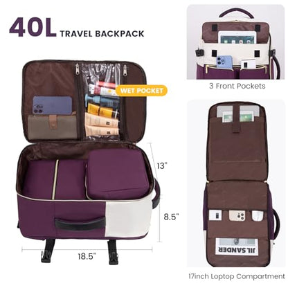 LOVEVOOK 40L Large Travel Backpack for Women, Flight Approved, Waterproof, TSA Compliant, Fits 17.3'' Laptop, 17 Pockets, 3 Packing Cubes - color: Beige-dark Purple-black, size: 40L-17.3 Inch-4Pcs