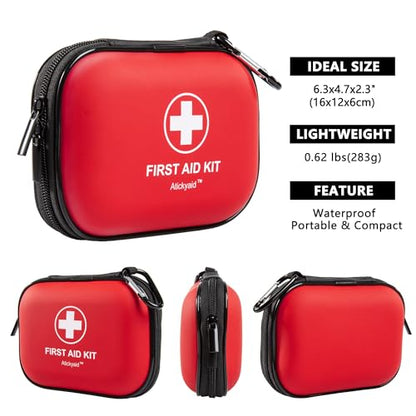 Mini First Aid Kit - 120 Piece Small Waterproof Hard Shell Medical Kit for Car, Home, Office, Travel, Camping, Sports, Outdoor, School - Emergency First Aid Supplies and Survival Kit (Red) - color: Red